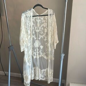Throw on Embroidered Long Top Tunic Bohemian Sheer Lingerie Loungewear feminine